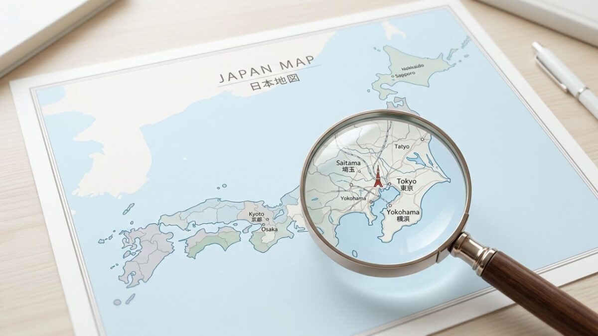 日本国内におけるハンタウイルスの感染リスクと発生状況を調査するイメージ。日本地図と虫眼鏡。